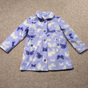 HATLEY Terry Lined Rain Jacket Size 6 Purple Butterflies Outdoor Spring Pockets